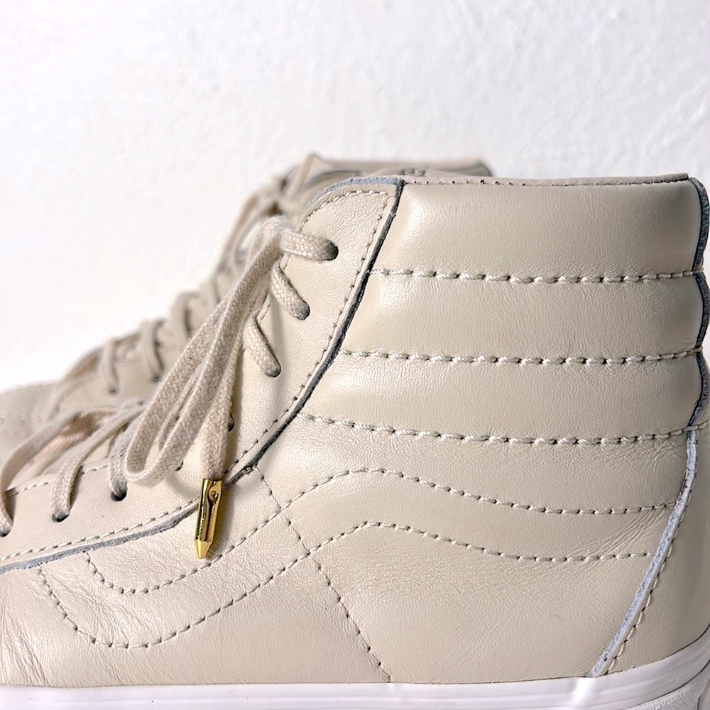 Vans Unisex Women’s 6.5 Men’s 5 Tan Nude Leather Sneakers Shoes Hi Top SK-8 - Picture 4 of 7